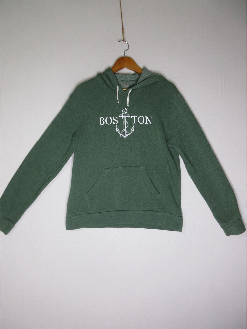 Authentic Mens Boston Graphic Hoodie Sweatshirt Long Sleeve Size L Green